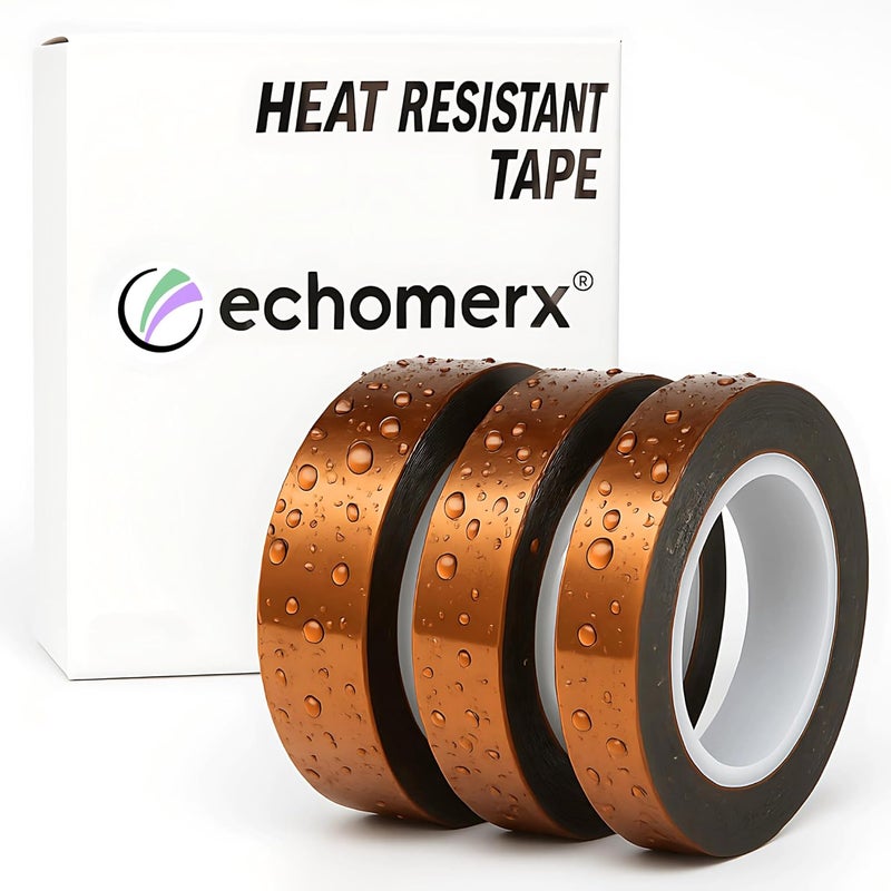 echomerx Heat Tape – 3-Pack 10mm x 33m Polyimide Heat Resistant Tape, 1” Core – No Residue, High Temp, for Sublimation, Cricut, 3D Printer, Heat Press, Electronics - Image 1